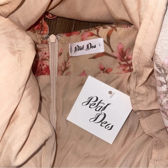 Coquette Boho Cottagecore Dress Cut Out Pink Floral  Dress Puff Sleeves L - Picture 4 of 14